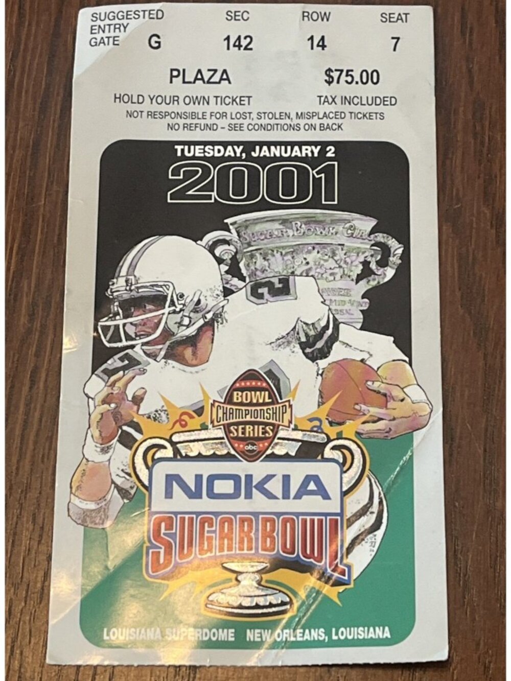 2001 SUGAR BOWL Ticket Miami Hurricanes VS Florida Gators Superdome New Orleans